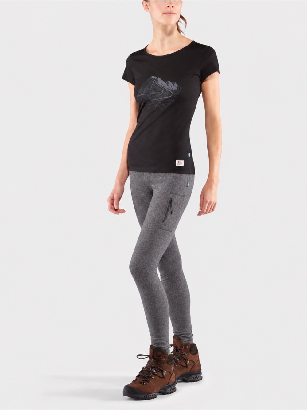 Fjallraven Heather Grey Leggings with Zip Pocket Hiking Outdoor